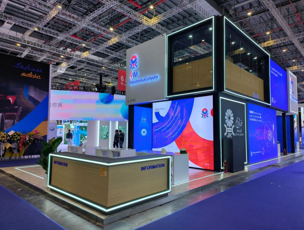 Custom exhibition stand build for CHINAPLAS at the NECC Shanghai by Panda Expo China