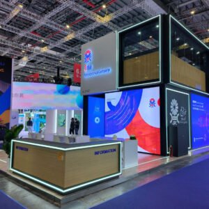 Custom exhibition stand build for CHINAPLAS at the NECC Shanghai by Panda Expo China